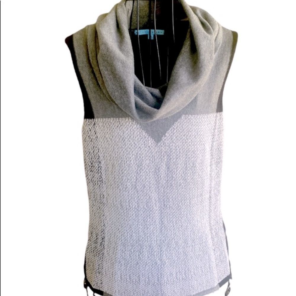 ANTONIO MELANI Sleeveless Top Gray and Black Dark Academia Top w/ Cowl Neck Sz M